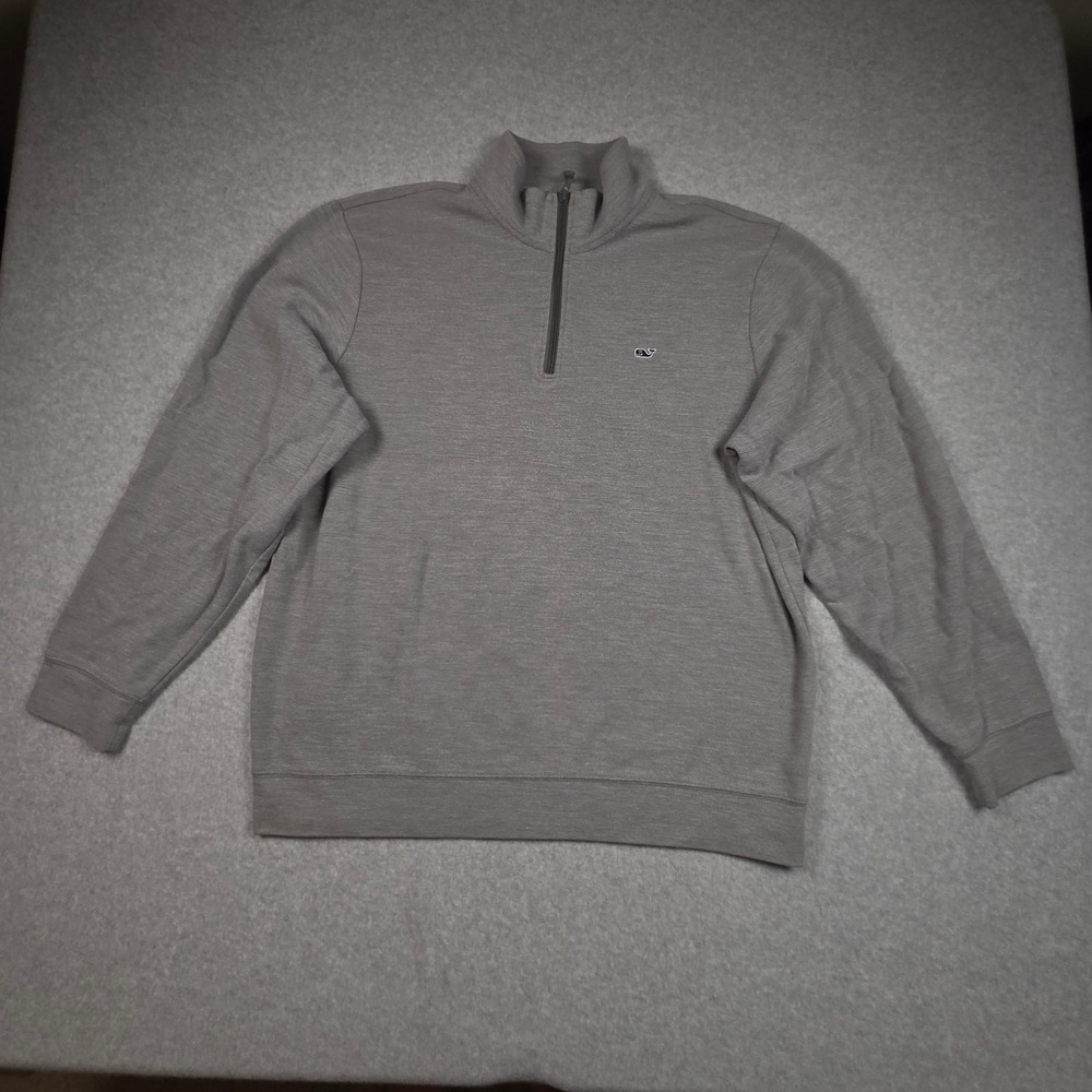 Vineyard Vines Mens XL Gray Quarter Zip Pullover Sweater Mock Neck Whale Fall